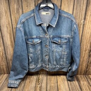 Topshop Moto Womens Denim Jacket Medium Wash Blue Cotton Trucker US 8 UK 12
